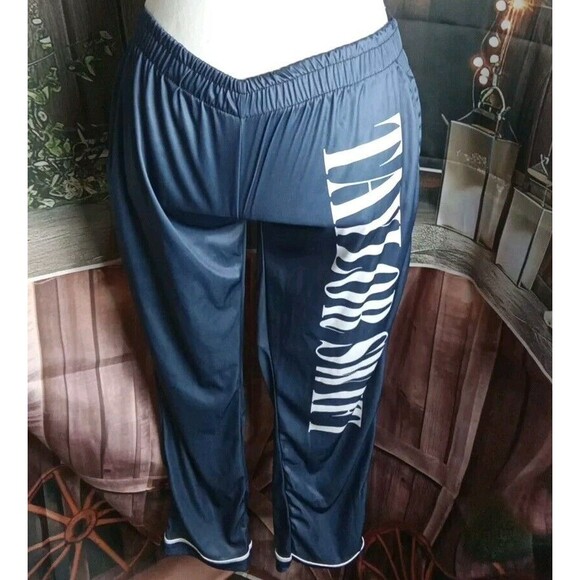 Pj Bottoms Size M Silky Blue T.S. Logo Elastic Waist - Picture 1 of 7